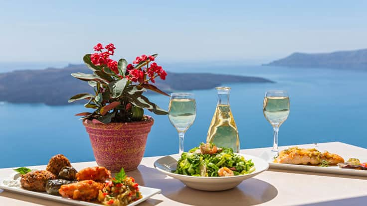 Eat, drink, and dine in Santorini when you travel on Oceania Cruises to tour the Greek Islands of the Aegean Sea for vacation.