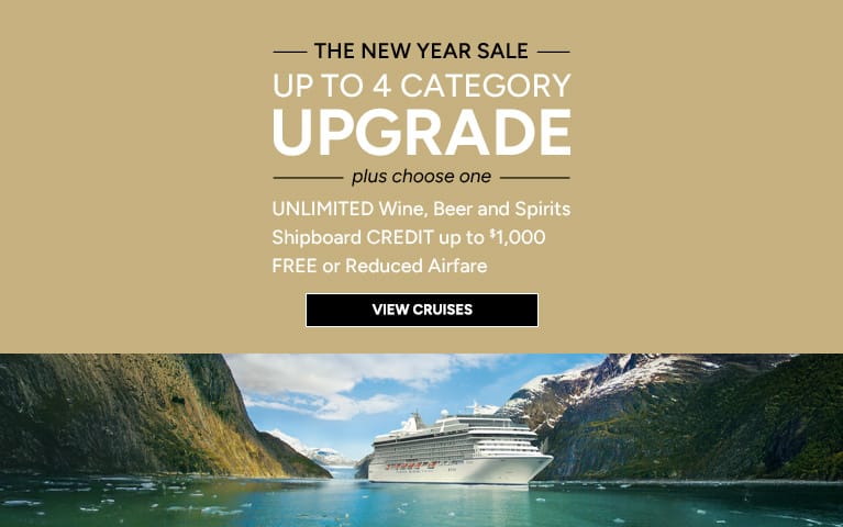 Oceania Cruises New Year Sale: Up to a 4 category upgrade plus prestige beverage package, free shipboard credit or free airfare