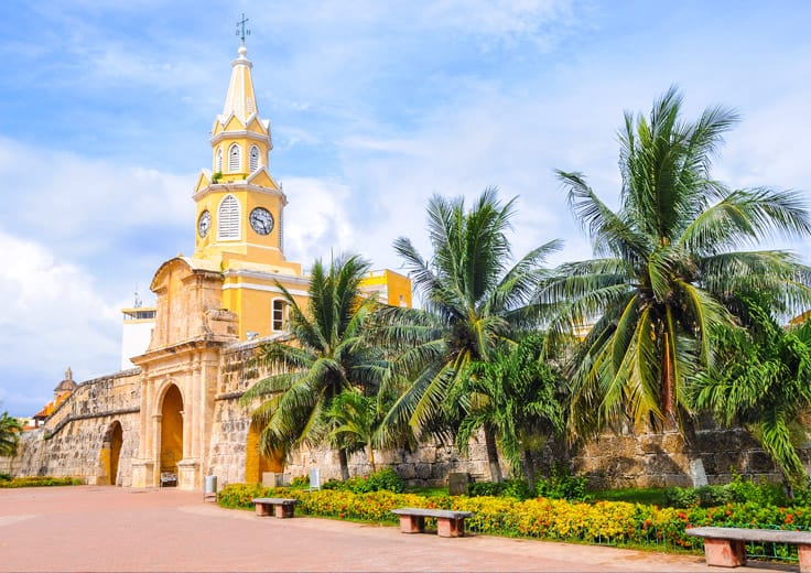 Historic stone fortifications and colonial-era architecture in Cartagena's Old Town, reflecting its rich cultural heritage