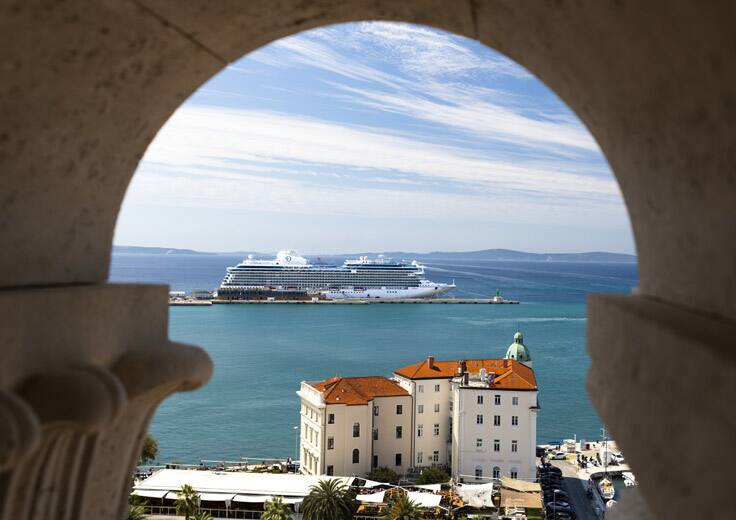Shore Excursion Credits included on Oceania Cruises. Oceania Allura in port Split, Croatia.