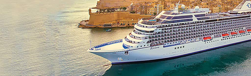 Riviera cruise ship visits a sea port from itinerary.