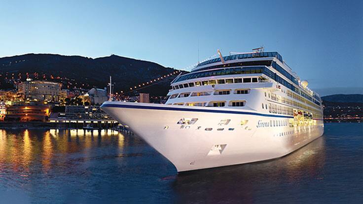 Sirena cruise ship visits a sea port from itinerary.