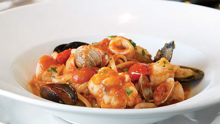 Seafood pasta for dinner onboard Regatta