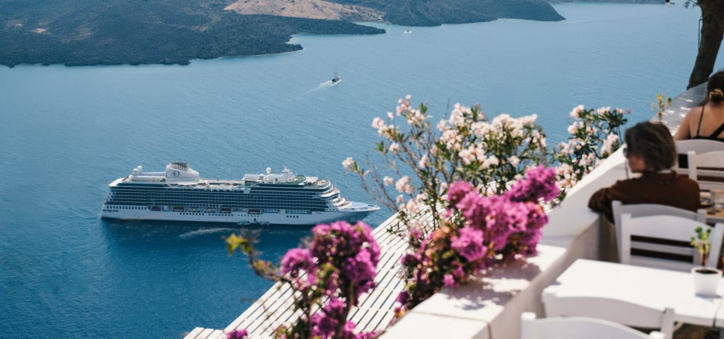 Oceania Cruises Vista ship in Santorini, Greece